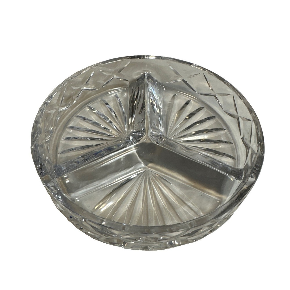 VTG Lead Crystal‎ Unique MCM Divided Serving Dish 3 Sections 7.5In Elegant Glass